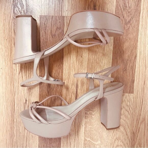 SCHUTZ Kelsie Nude Platform Strappy Sandal Block Heel Tan Beige Size‎ 10.5 New - Picture 8 of 12